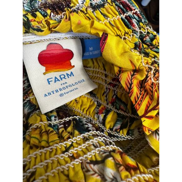 Farm Rio Anthro Bria Smocked Off the Shoulder Yellow Tropical Floral Dress (Med) - Picture 6 of 6